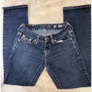 Miss Me Easy Straight Jeans Dark Wash Rhinestone Flap Pocket Size 26